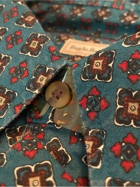Bugle Boy Button Down Shirt Mens Green Print No Wrinkle New Vintage 90s SIZE XL